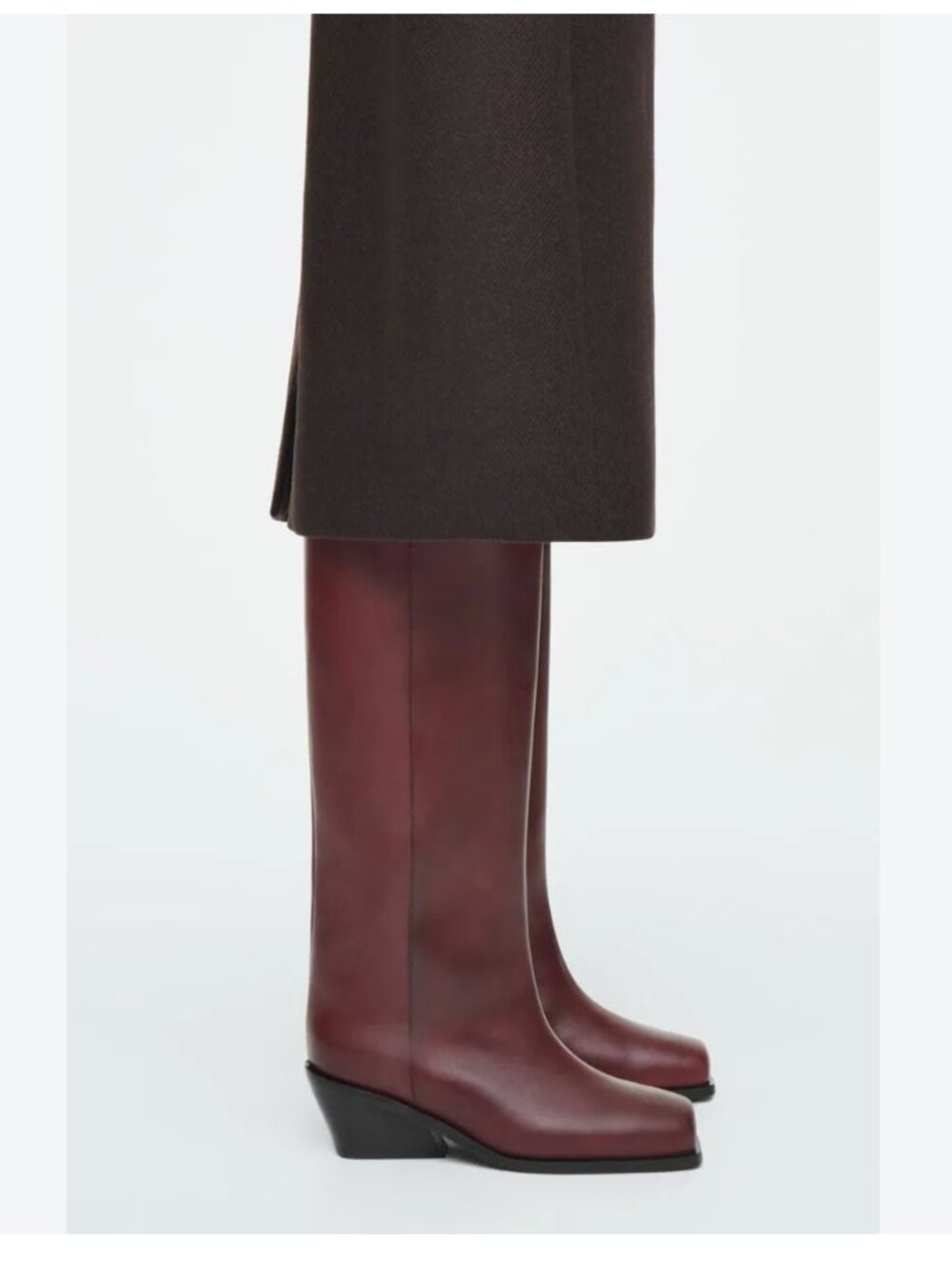 COS SQUARE-TOE LEATHER KNEE-HIGH BOOTS brick red EU 40 / US 10